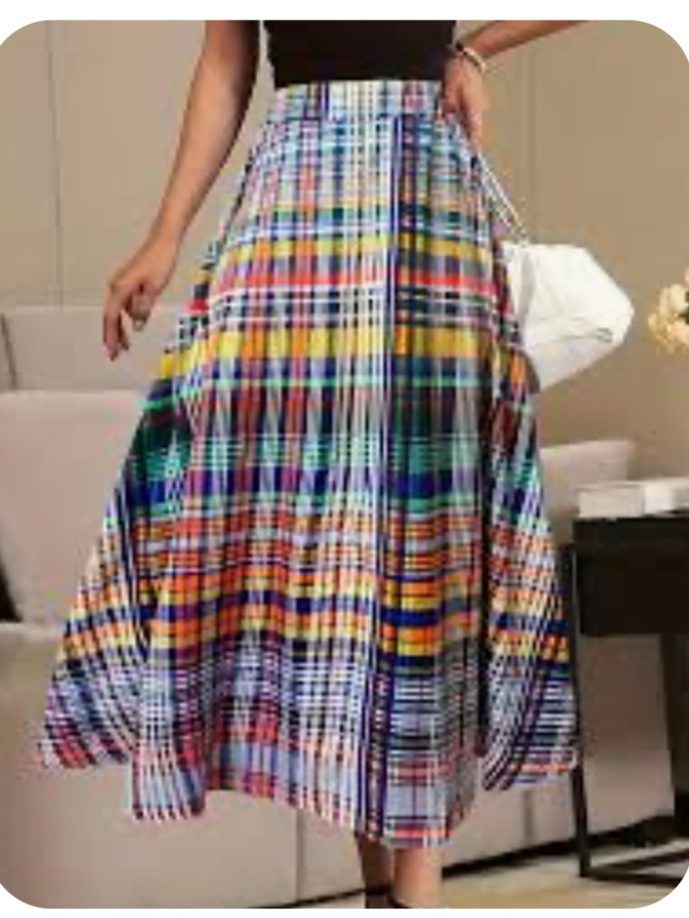 New S Madras Patchwork Multicolor Plaid Maxi Skirt Red Blue Preppy Green Pink